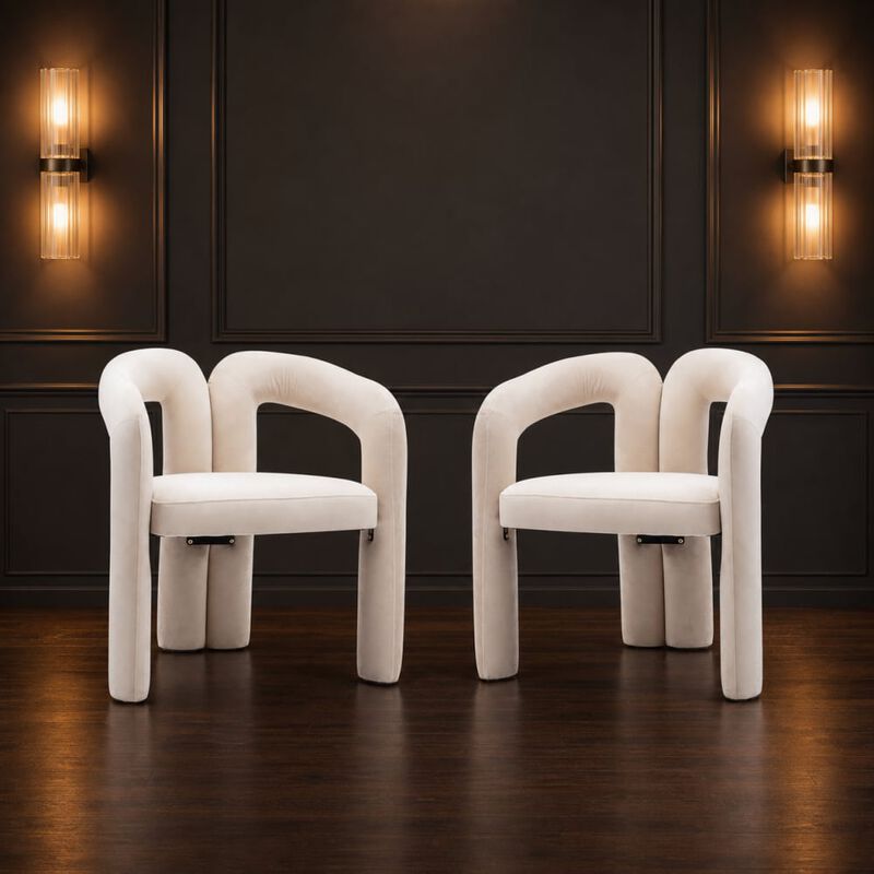 GOODSILO Contemporary Upholstered Barrel Accent Dining Armchairs, Seating for Living Room, Kitchen, Dining Spaces, Set of 2 image number 2