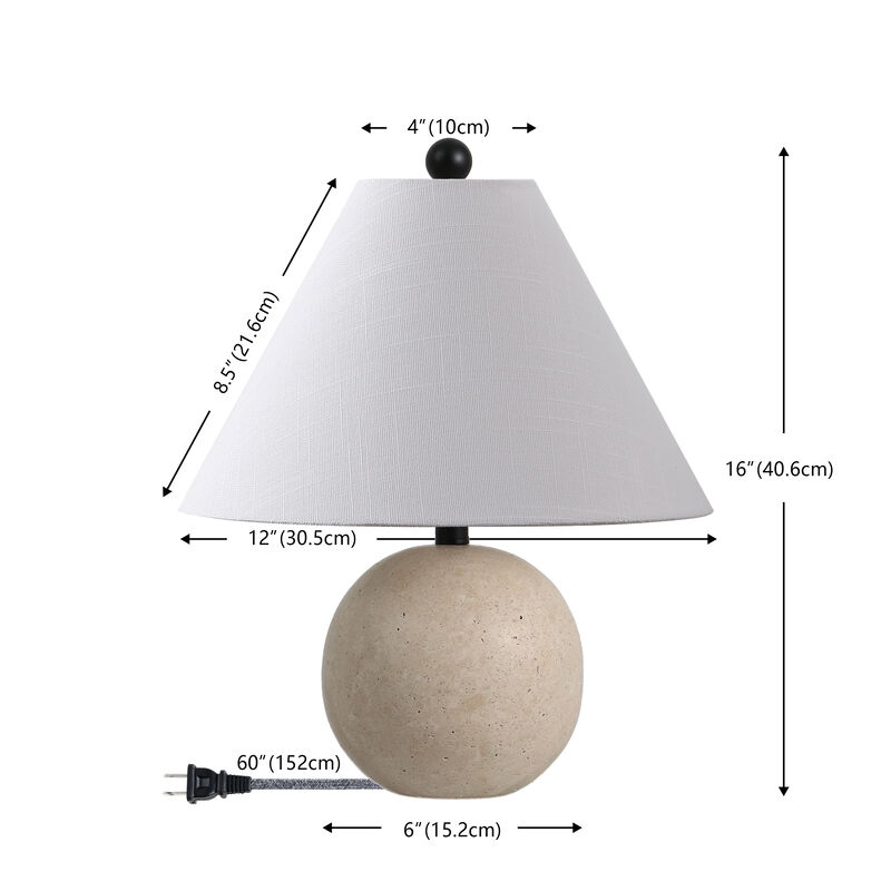Liza 16" Modern Minimalist Travertine Globe LED Table Lamp