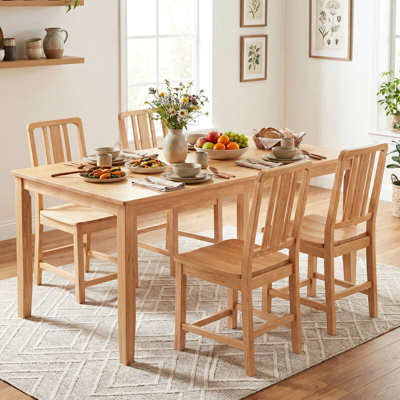 Set of 4 Rubber Wood Dining Chairs with Open Backrest Design image number 6