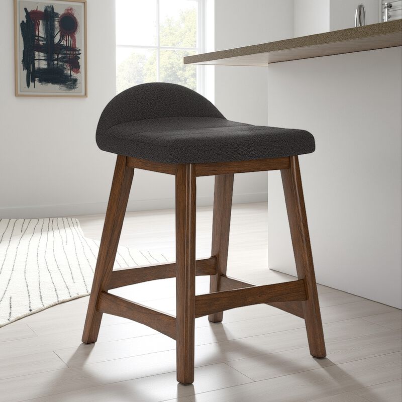 Jeyn Counter Stool with Footrest Set of 2, Brown Wood, Charcoal Gray - Benzara