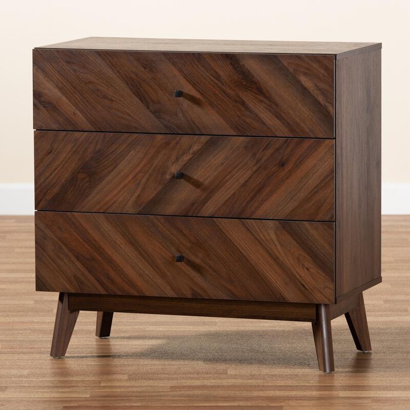 Baxton Studio Hartman Mid-Century Modern Walnut Brown Finished Wood 3-Drawer Storage Chest