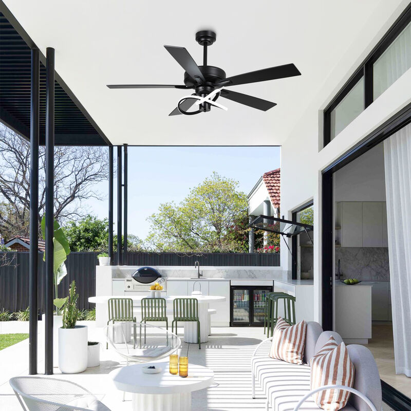 52-Inch Modern Black Integrated LED Ceiling Fan with Light and Remote Control