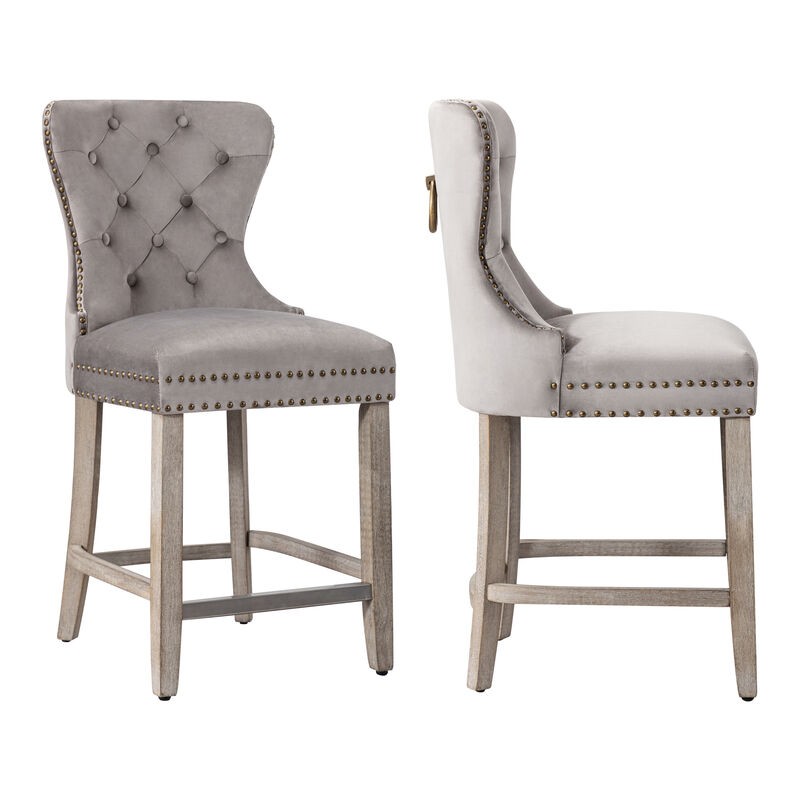 WestinTrends 24" Tufted Velvet Counter Stool (Set of 2)