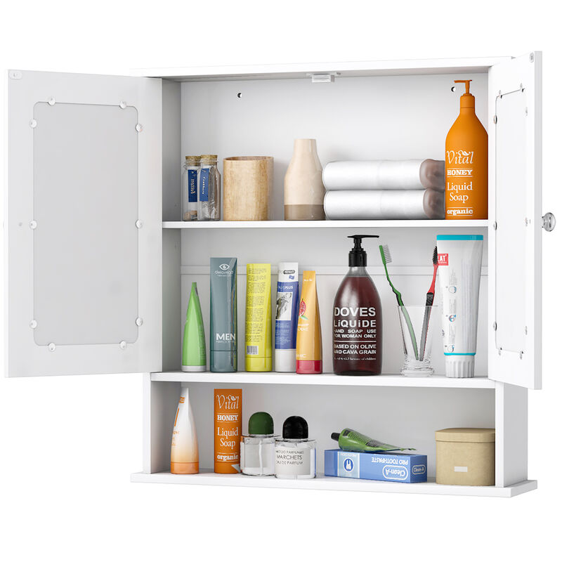Costway New Bathroom Wall Cabinet Double Mirror Door Cupboard Storage Medicine Cabinet Shelf White