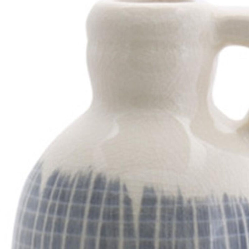 HomeRoots Set of Three Off White And Blue Clay Checkered Jug Vases image number 5