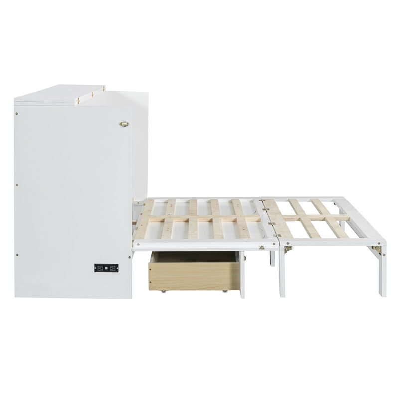 Whisen Modern Design Full Size Murphy Bed, Folded into a Cabinet with Large Drawers