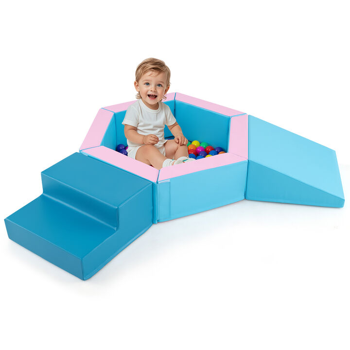 3-Piece Baby Climb and Crawl Foam Play Set with 100 Ocean Balls-Blue
