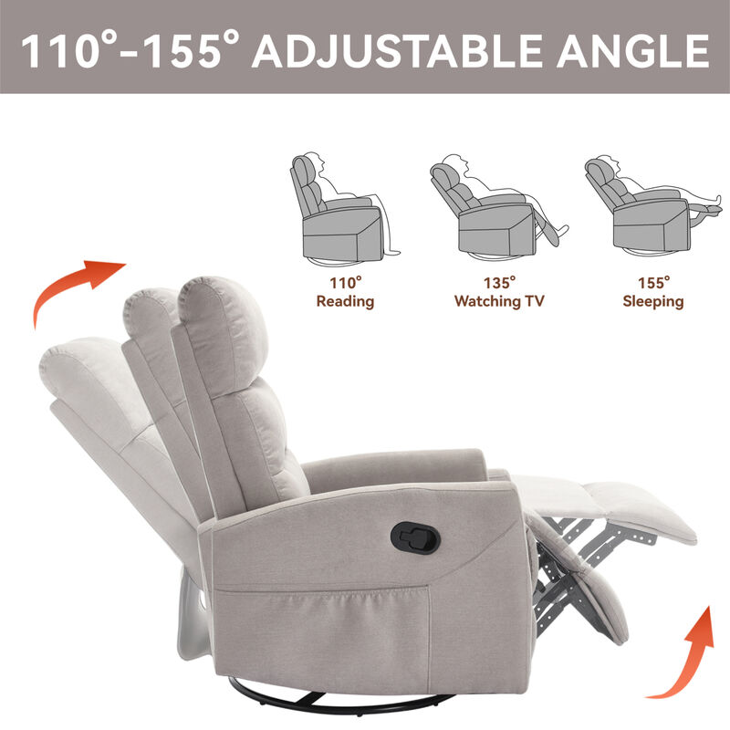 GOODSILO Manual Recliner Chair with Swivel and Rocking Function for Comfortable Living Room Seating image number 7