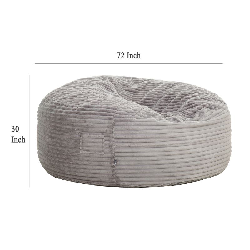Sealy Oversized Bean Bag Chair, Gray Faux Fur Cover Shredded Foam Fill - Benzara image number 4