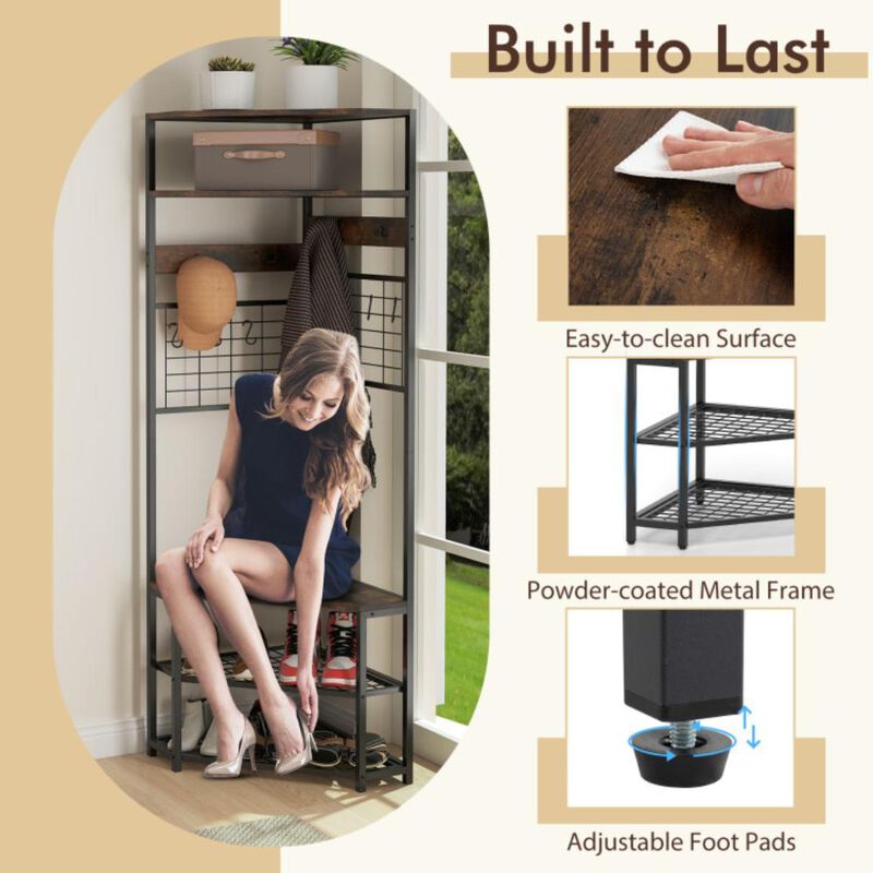 Hivvago 5-Tier Corner Hall Tree with Shoe Storage Bench