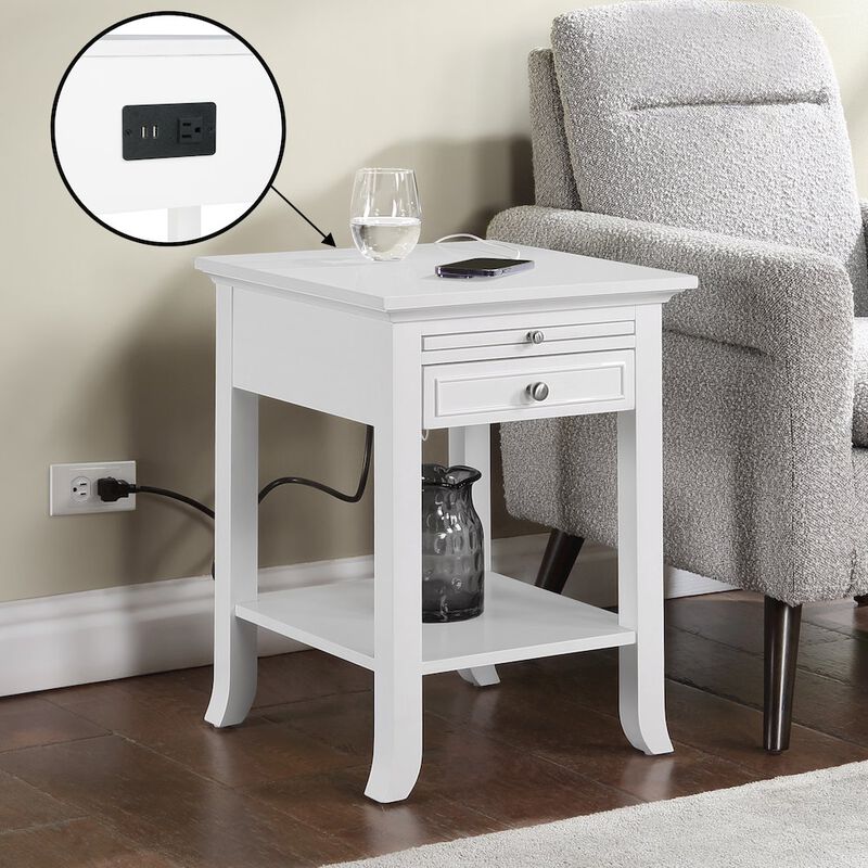 Convenience Concepts 1 Drawer End Table with Charging Station and Pull-Out Shelf