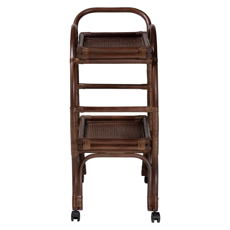 bali & pari Selah Natural Rattan Kitchen Cart - Handwoven Wicker 2-Tier Mobile Serving Cart with Tray Top image number 2