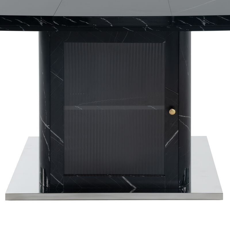 47.24"-63"Modern Rectangle Dining Table, Stretchable, with Printed White Marble Table Top+Storage Cabinet Table Leg with Metal Base image number 5
