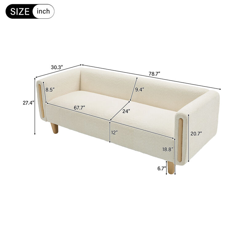 Merax Modern 3-Seater Boucle Sofa with Wood Accent Armrests & Solid Rubberwood Legs image number 3