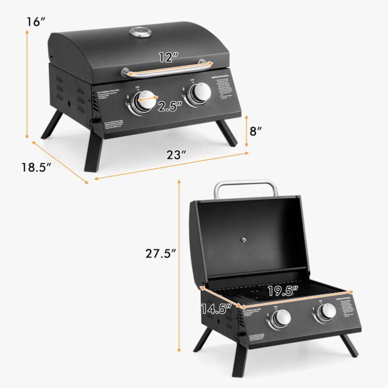Hivvago 2-Burner Propane Gas Grill 20000 BTU Outdoor Portable with Thermometer