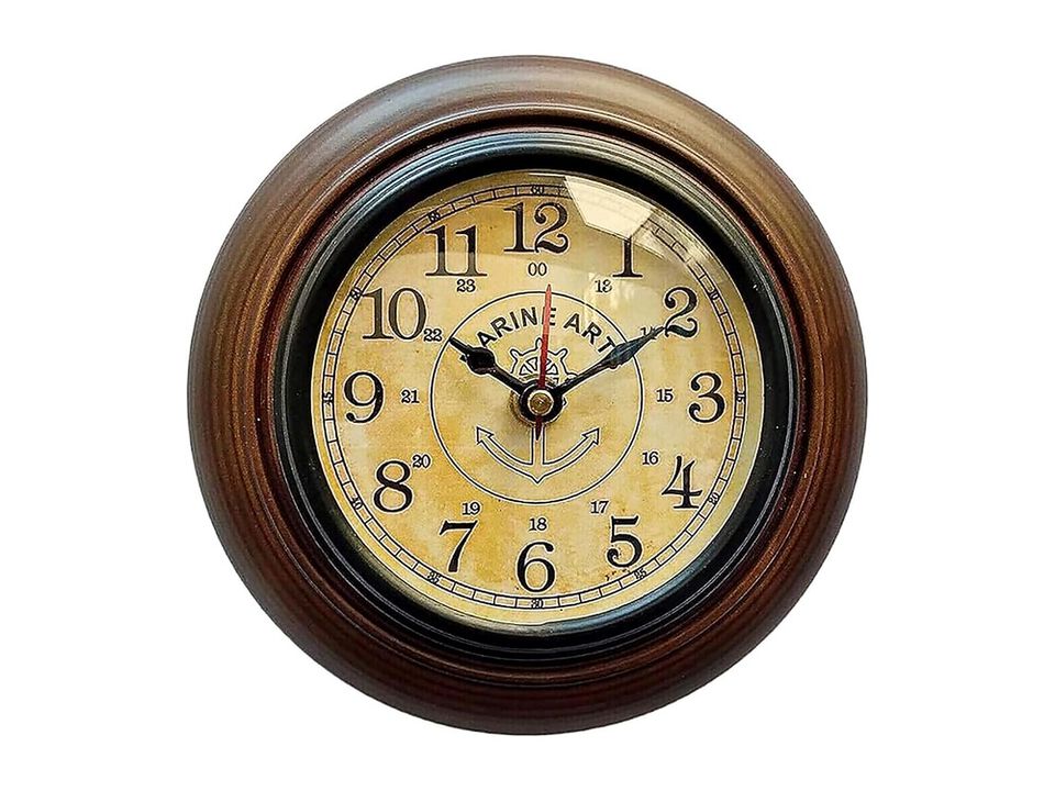 Vintage Antique Style Wooden Finish Wall Clock 6 Inch Wood Living Room Decor