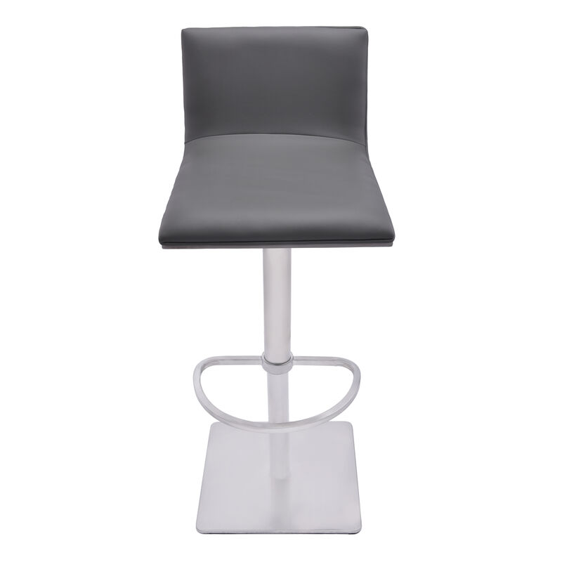 Crystal Adjustable Height Swivel Grey Fabric and Walnut Stool with Brushed Stainless Steel Base image number 1