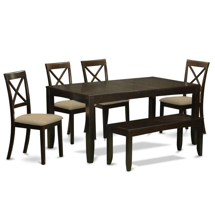 6 PC Kitchen Table with bench-Table with Leaf 4 Kitchen Dining Chairs and Bench