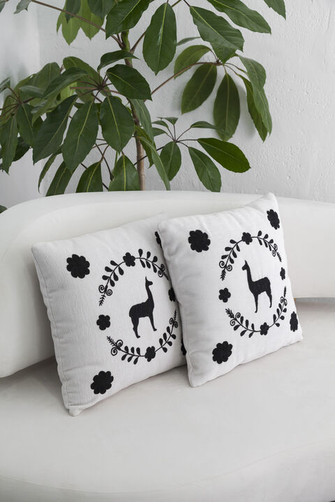 LLAMA Hand Embroidered Decorative Pillows by ANDEAN, Set of 2