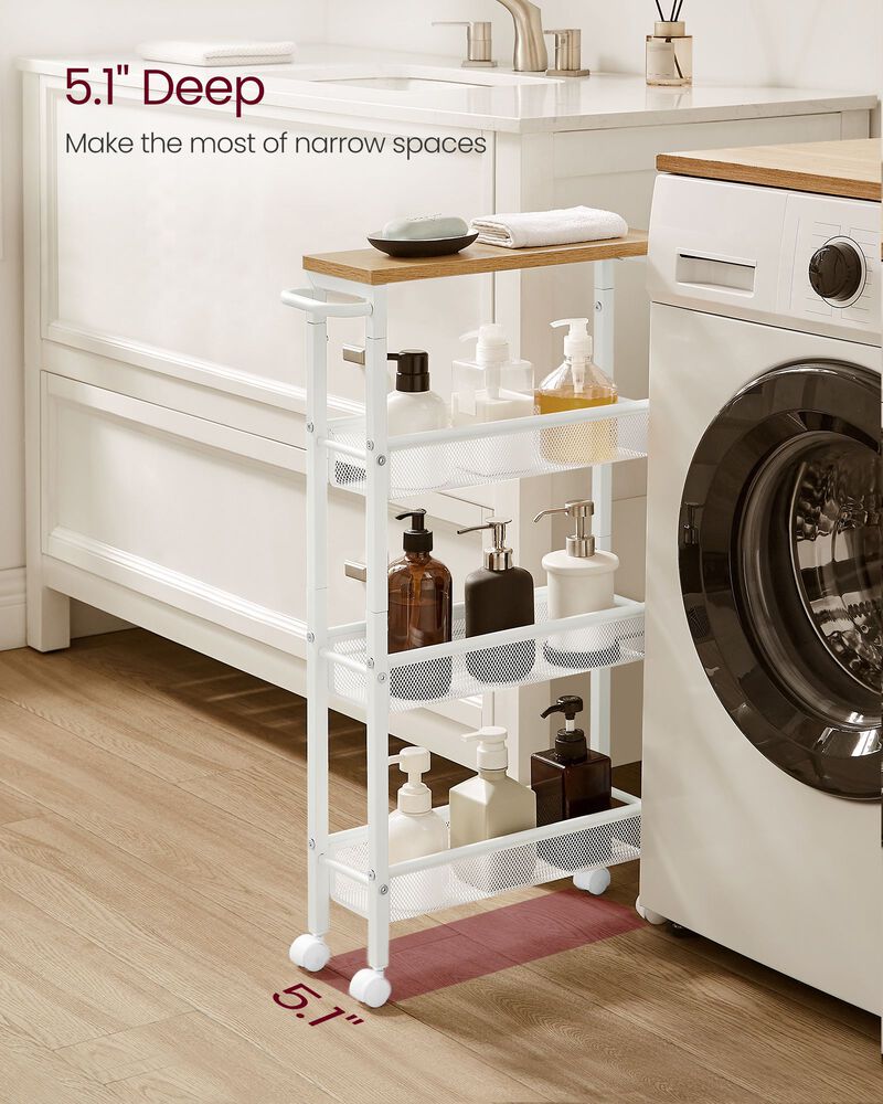 Slim 4-Shelf Rolling Cart &ndash; Compact Organizer with Wheels for Bathroom, Closet, or Kitchen Use