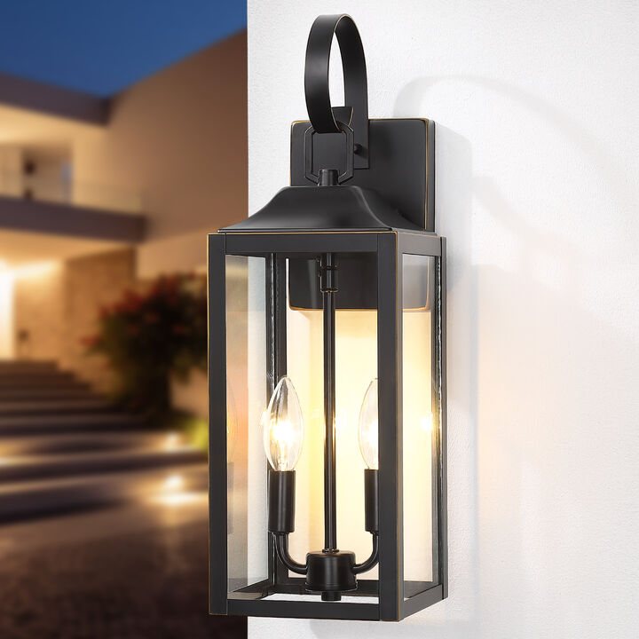 18.85 in. 2-Light Outdoor Wall Lantern with Clear Glass Shade