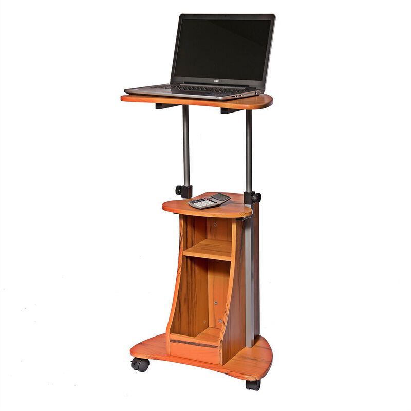 Hivvago Mobile Sit Down Stand Up Desk Adjustable Height Laptop Cart in Wood-grain Finish