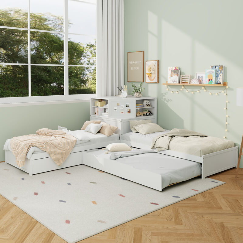 Merax L-Shaped 3-in-1 Multi-functional Combination Bed image number 1