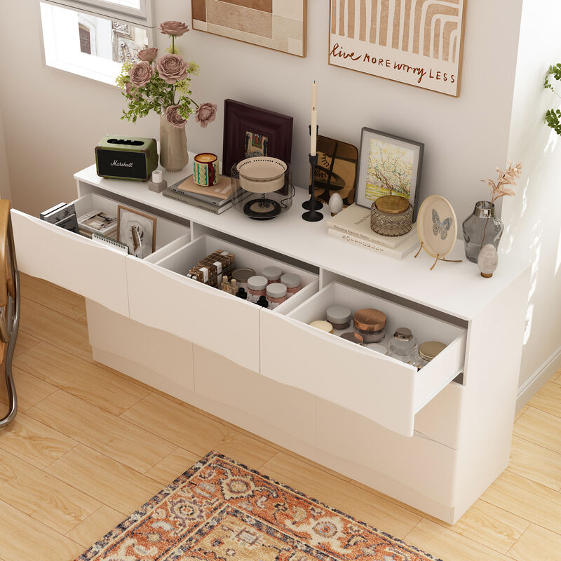FUFU&GAGA 63" White 9-Drawer Dresser, Modern P2 MDF Construction with Silent Drawer Tracks, Rounded Corners and Anti-Tip Design (63" W x 31.5" H x 15.6" D), Pure White Finish