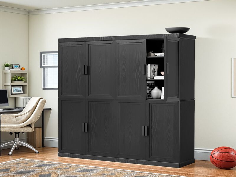 72" High Black Wood Grain Decorative Storage Cabinet with Sufficient Space for 12 Shelves image number 2