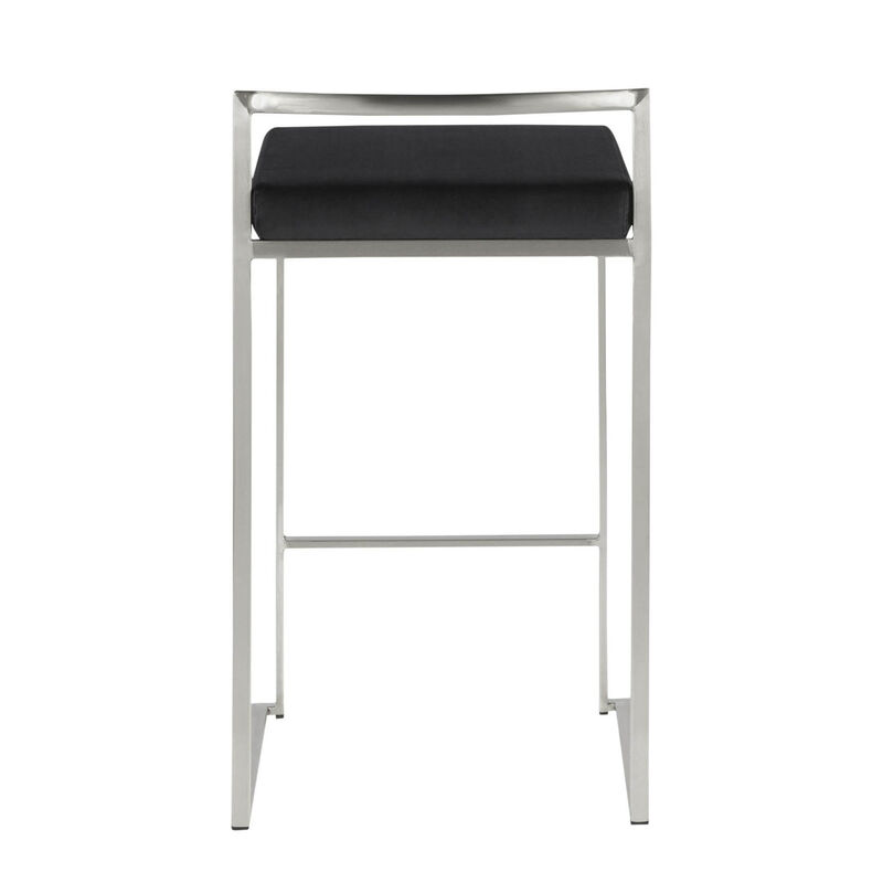 Lumisource Fuji Contemporary Stackable Counter Stool in Stainless Steel with Velvet Cushion - Set of 2