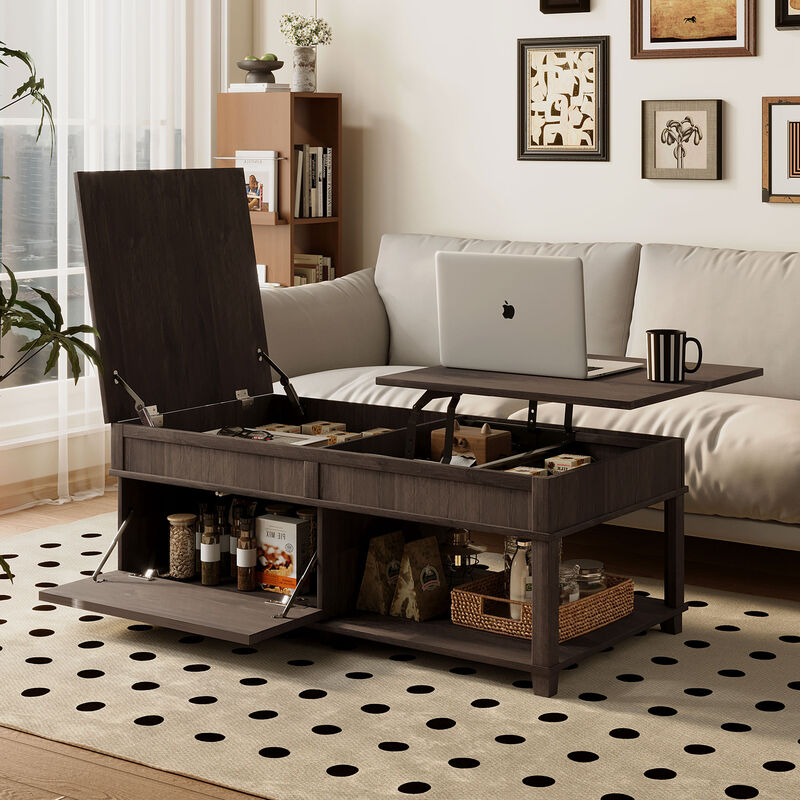 Merax 3-in-1 Coffee Table with Smooth Lift Mechanism, Secret Compartment & Display Shelf image number 2