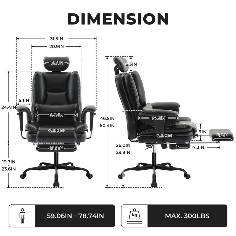 GOODSILO Ergonomic High Back Office Chair with Adjustable Headrest and Lumbar Support for Long Hours Comfort image number 2