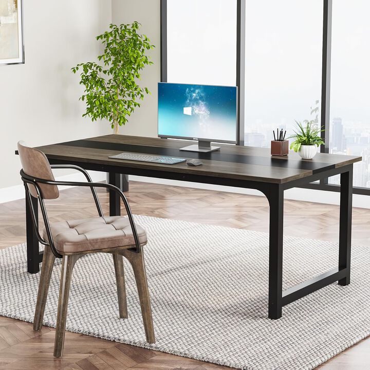 Tribesigns 6FT Conference Table, 70.8"W Rectangular Meeting Room Table for 6, Boardroom Table Computer Desk for Office, Farmhouse Large Office Desk Workstation, Holds 800 lbs