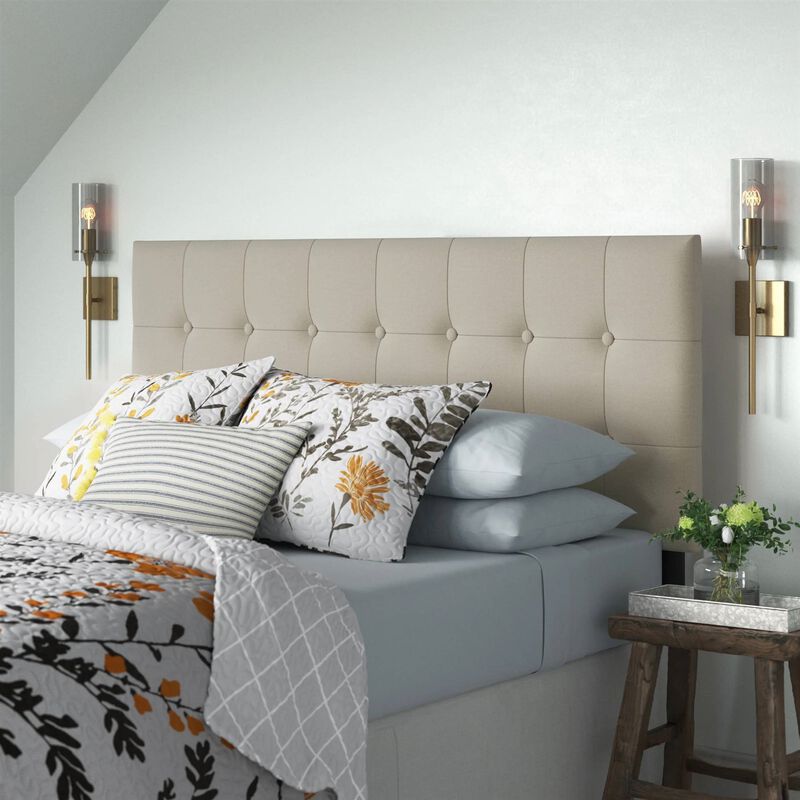 Hivvago Twin Button-Tufted Headboard in Light Grey Taupe Beige Upholstered Fabric