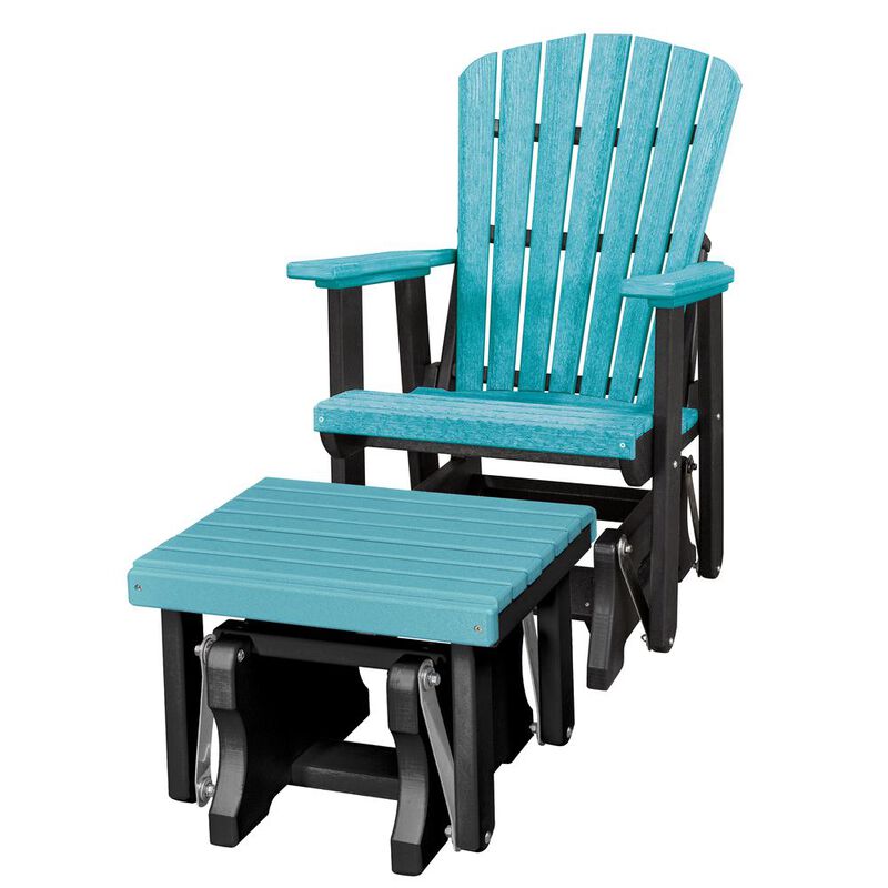 American Furniture Classics Fan Back Glider and Ottoman Glider in Aruba Blue with a Black Base