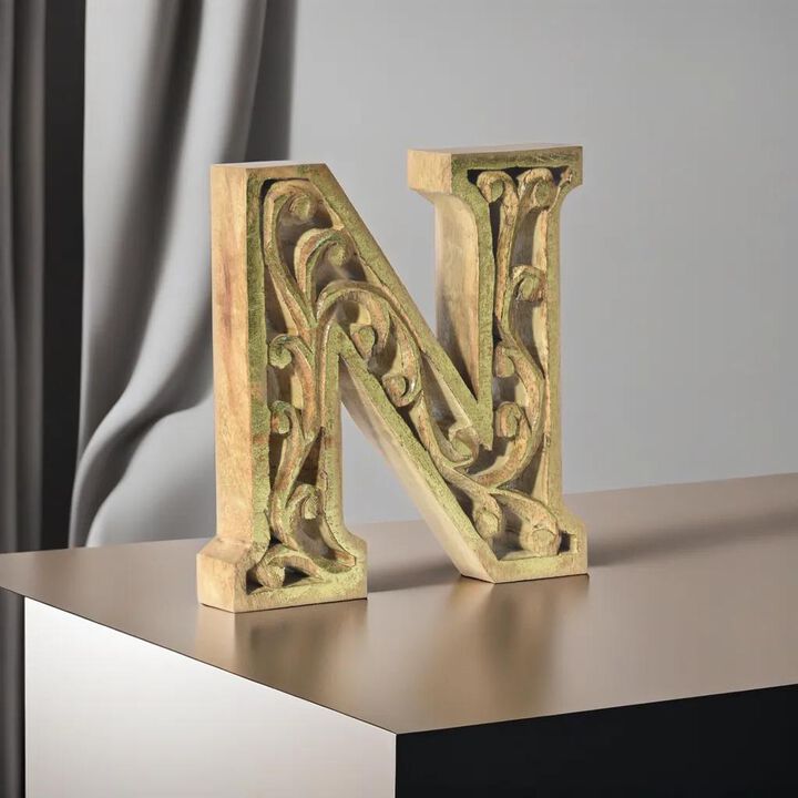 Vintage Natural Gold Handmade Eco-Friendly "N" Alphabet Letter Block For Wall Mount & Table Top Décor