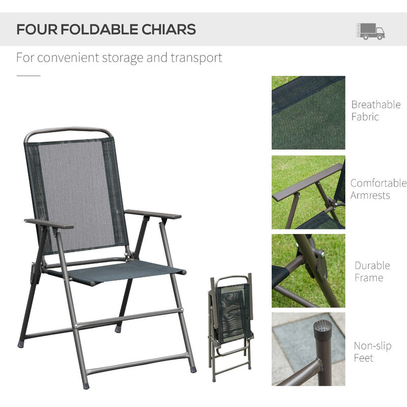 Black Outdoor Dining: 6-Piece Patio Set with Umbrella and Folding Chairs