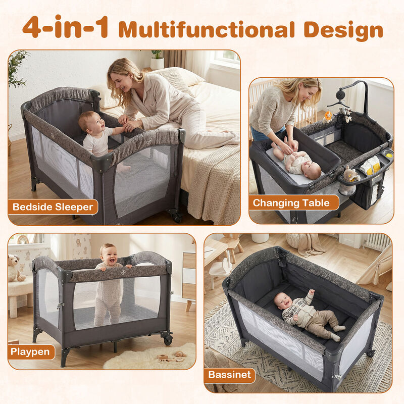 Convertible 5-in-1 Bedside Bassinet with Mattress & Diaper Table image number 5