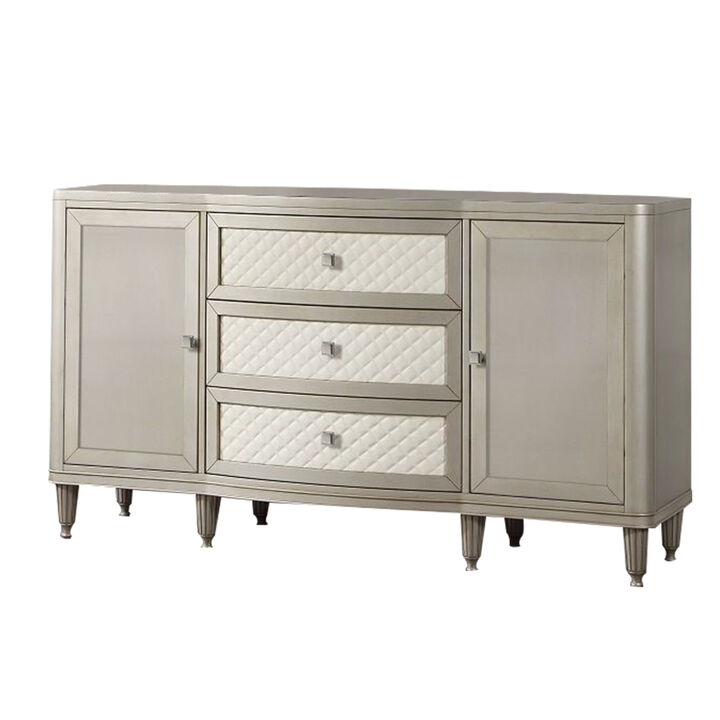 Kyna 66 Inch Sideboard Console, 3 Drawers, 2 Cabinets, Stone Top, Champagne