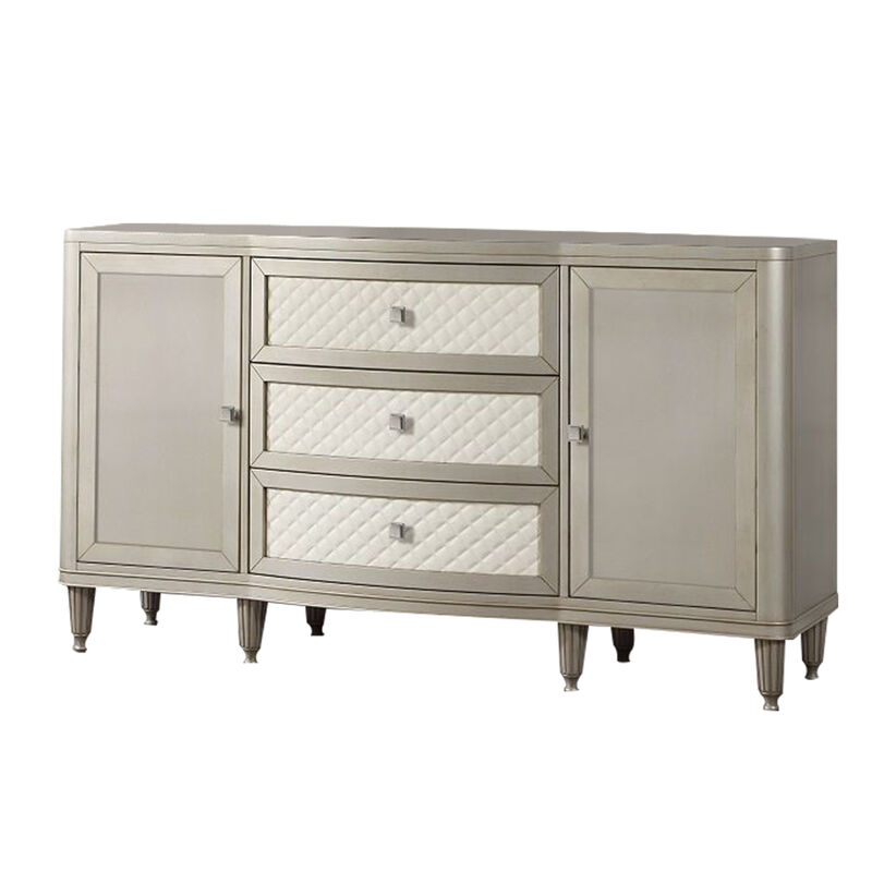 Kyna 66 Inch Sideboard Console, 3 Drawers, 2 Cabinets, Stone Top, Champagne