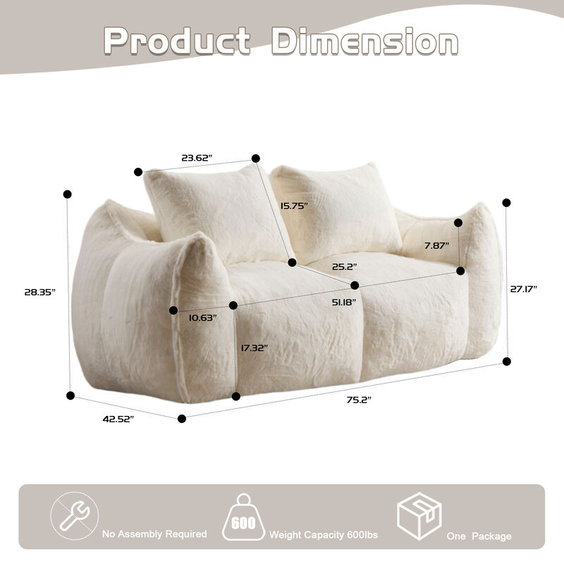 Whisen Giant Bean Bag Couch Ultra Soft Fluffy Loveseat Oversized Chase Lounge Chair with Pillows image number 9