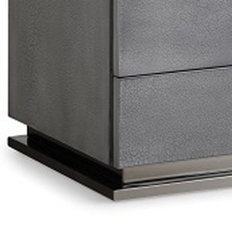 Cid Jely 24 Inch Nightstand, 3 Drawers, Crackled Lacquer Texture, Gray - Benzara image number 3