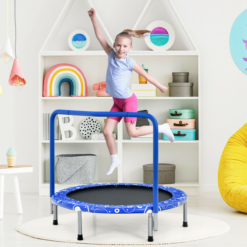 Kids Rebounder Trampoline with Covered Safety Handrail for Exercise and Play image number 1