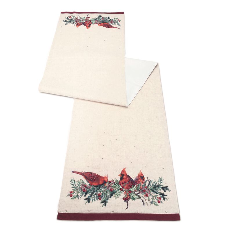Bead Embellished Table Runner with Cardinal Bird Motif for Christmas Styling
