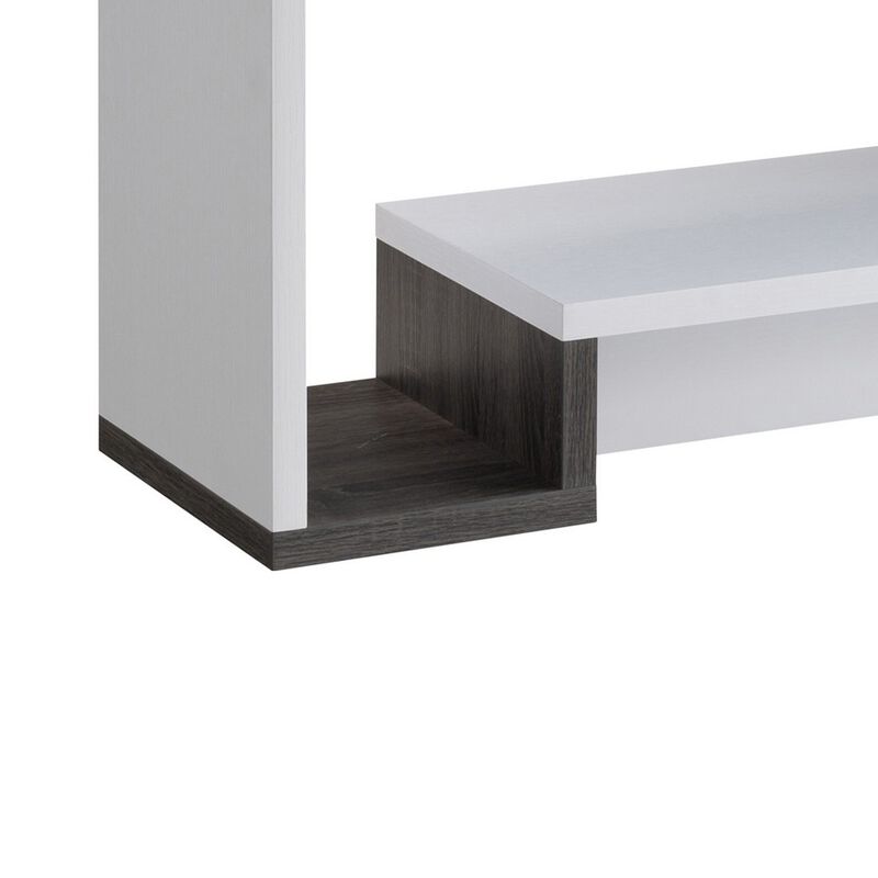 36 Inch Modern Console Table, Multilevel Wood Shelves, Gray and White-Benzara