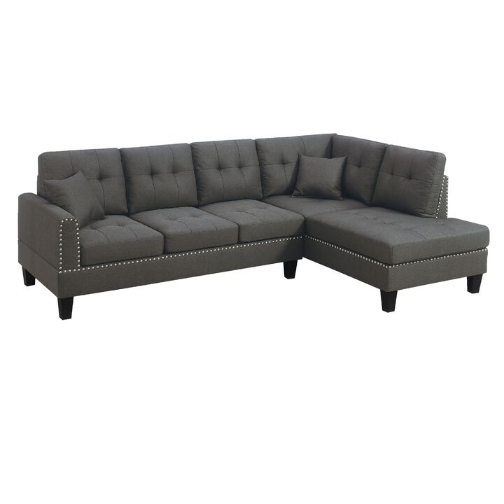 Ena 2pc Sectional Sofa Set with Chaise, 2 Pillows, Dark Brown Linen