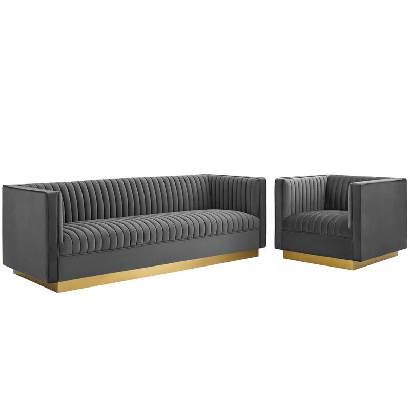 Vertical Channel Tufted Upholstered Performance Velvet Sofa and Armchair Set image number 0