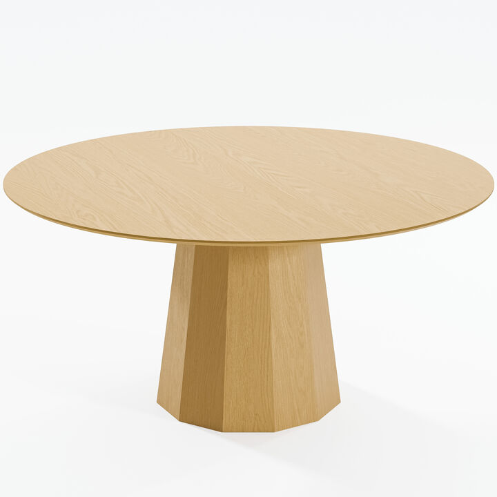 60 Inch Original Color Beveled Edge Round Wooden Dining Table Seats 4-6 People, Suitable for Living Room and Dining Room