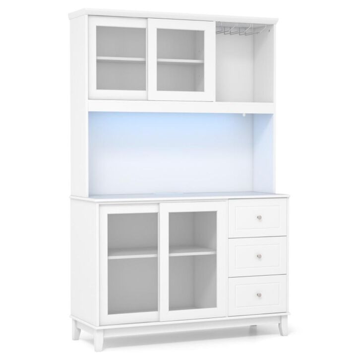 Hivvago Kitchen Pantry Storage Cabinet Kitchen Hutch with LED lights and Power Outlet