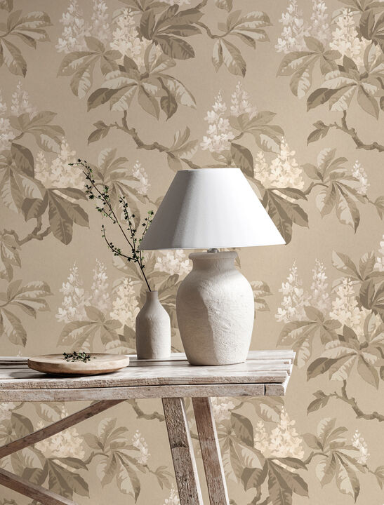Chestnut Beige Floral Wallpaper